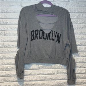 Gray Brooklyn distressed hooded shirt